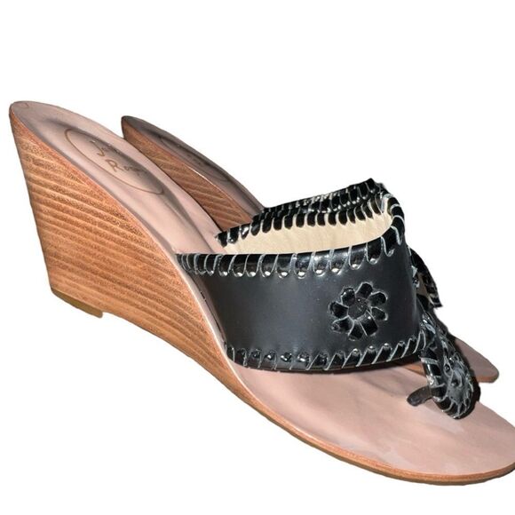 Jack Rogers black leather thong wedge sandals! - Picture 3 of 6